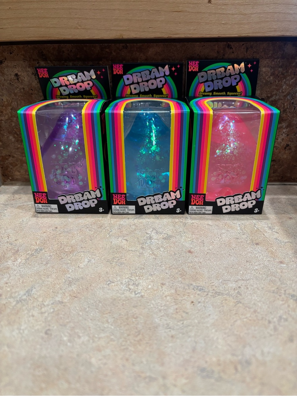NeeDoh Dream Drop Glitter Squishy Toy - Pink, Blue, Purple 3 PACK
